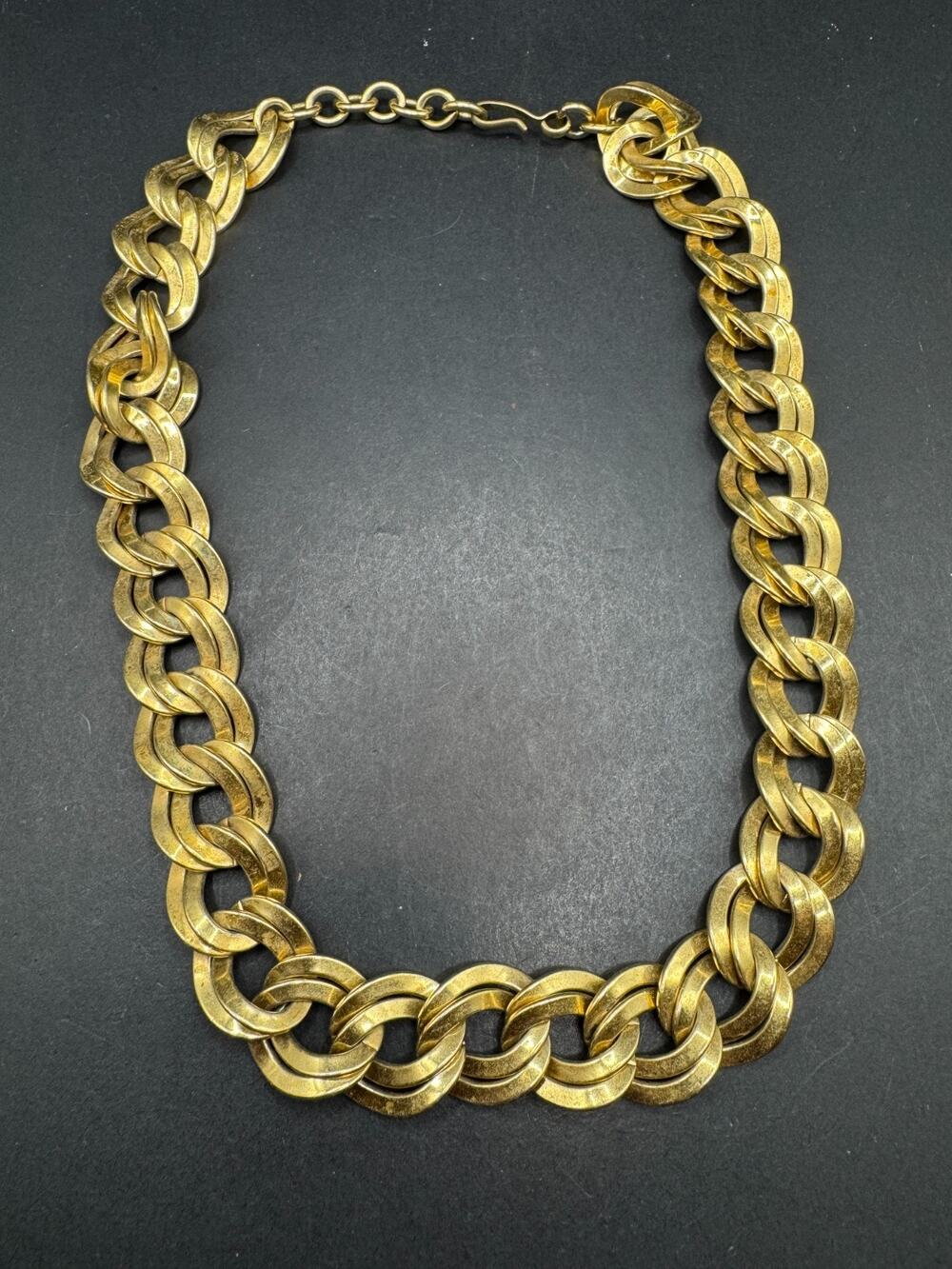 Vtg Monet Heavy Smooth Double Curb Chain Link Necklace 20.5" Gold Tone